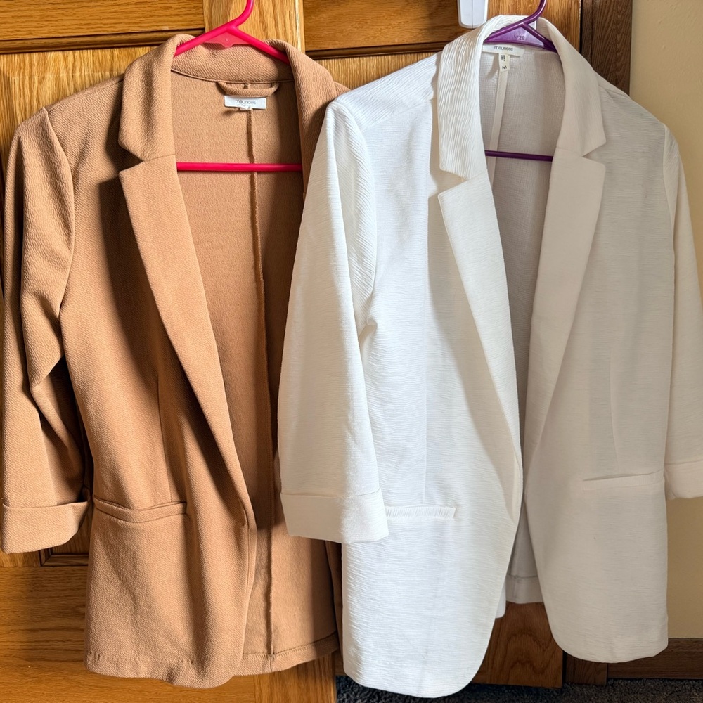 Women’s Open-Front Blazers - White &Camel (Med)
